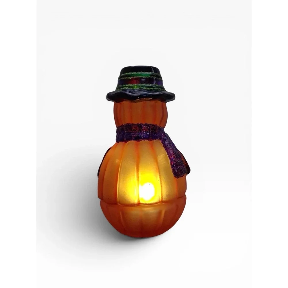 Pumpkin Fairy Lamp Candle Light  2-Piece Set Halloween Fall Glass 6.5